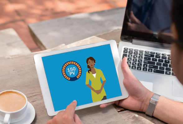 Imagen de una tableta con un curso en línea de la Educación Amway que explica sobre el negocio. Educación INA Virtual.