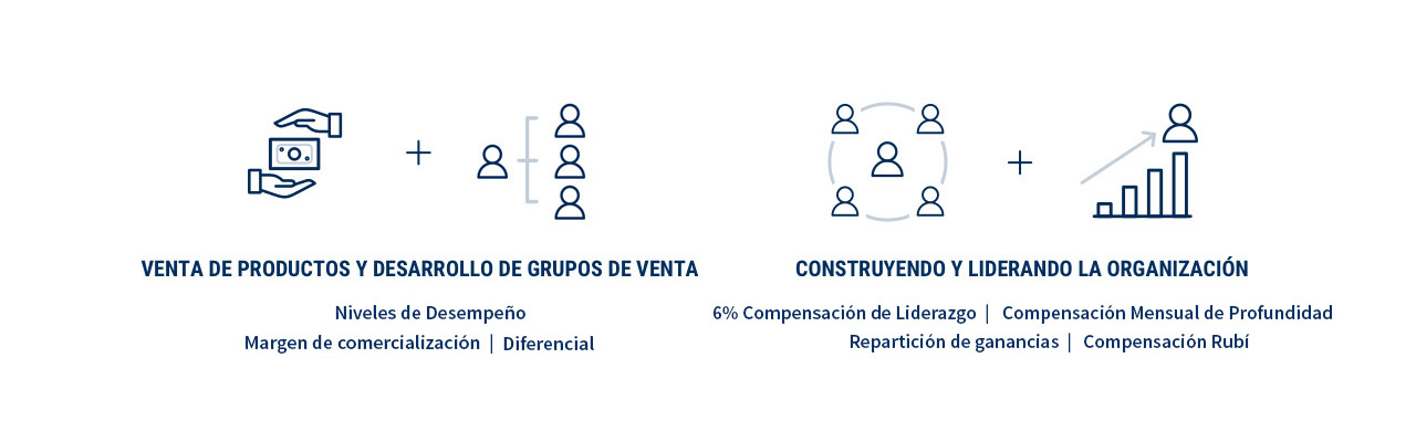 Dos infografías para describir el Plan de Compensaciones del Empresario Amway. Conoce Recompensas Amway. 